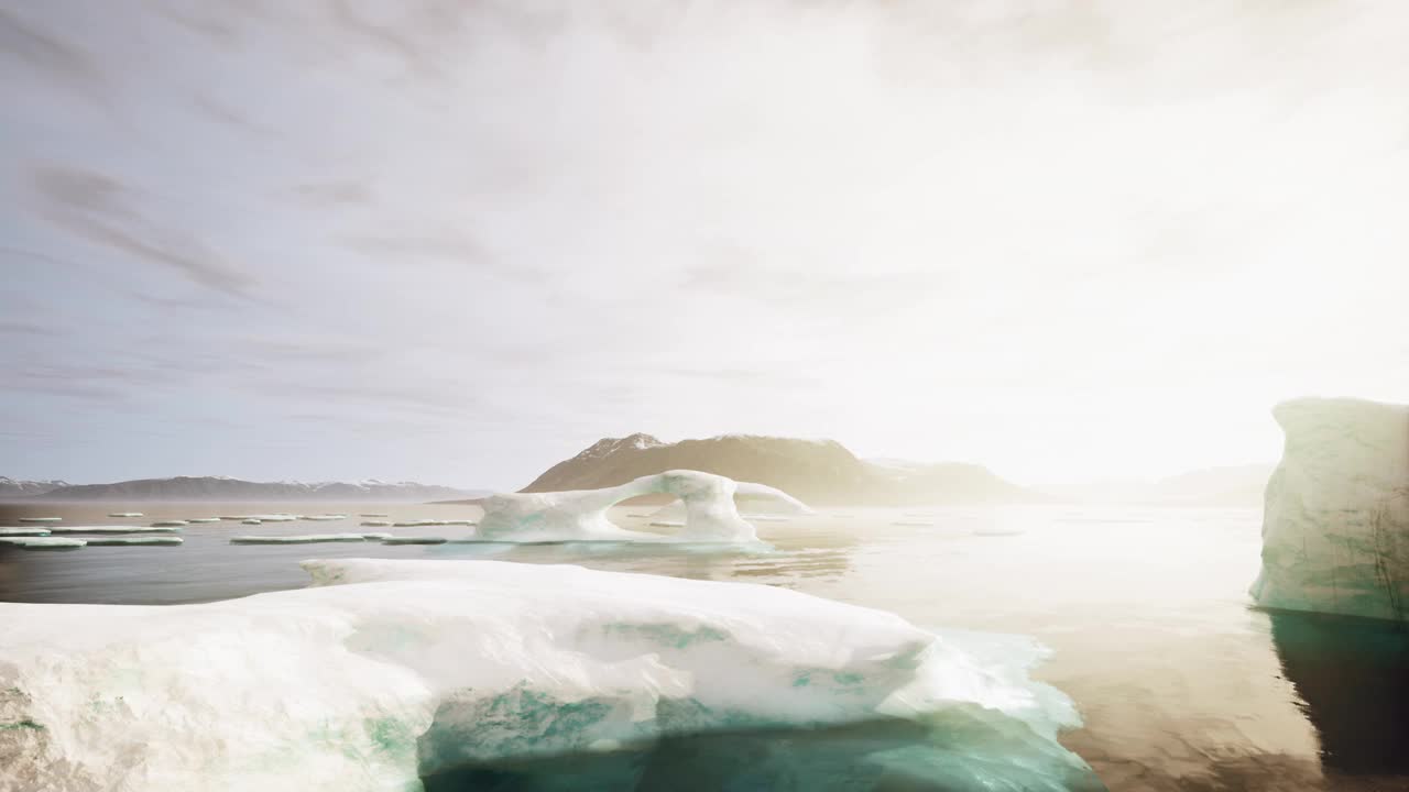 冰山漂浮在水面上的一群冰山视频素材