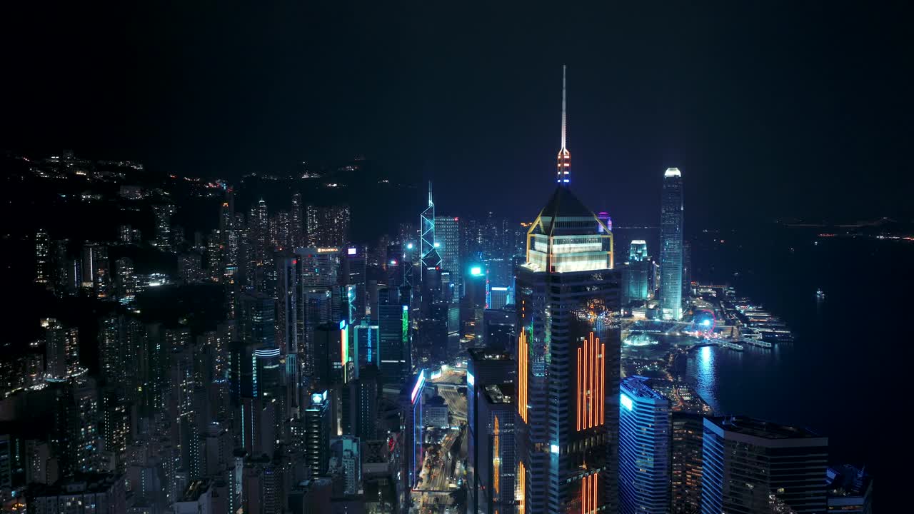 航拍摄影右香港城市夜景视频素材