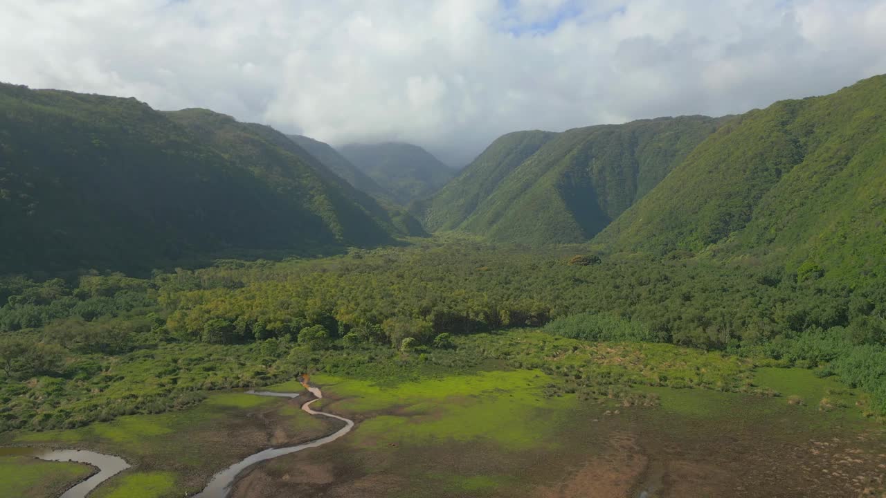 鸟瞰美国夏威夷大岛科哈拉山东海岸的波洛卢山谷视频素材