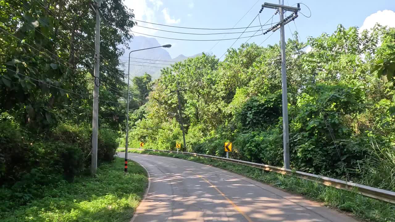 风景优美的公路旅行穿过茂密的森林视频素材