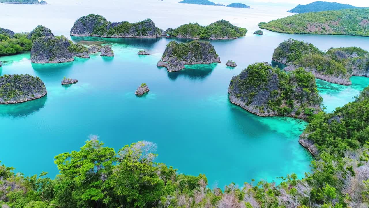 鸟瞰图美丽的夏天在皮亚尼莫热带岛屿，拉贾安帕视频素材