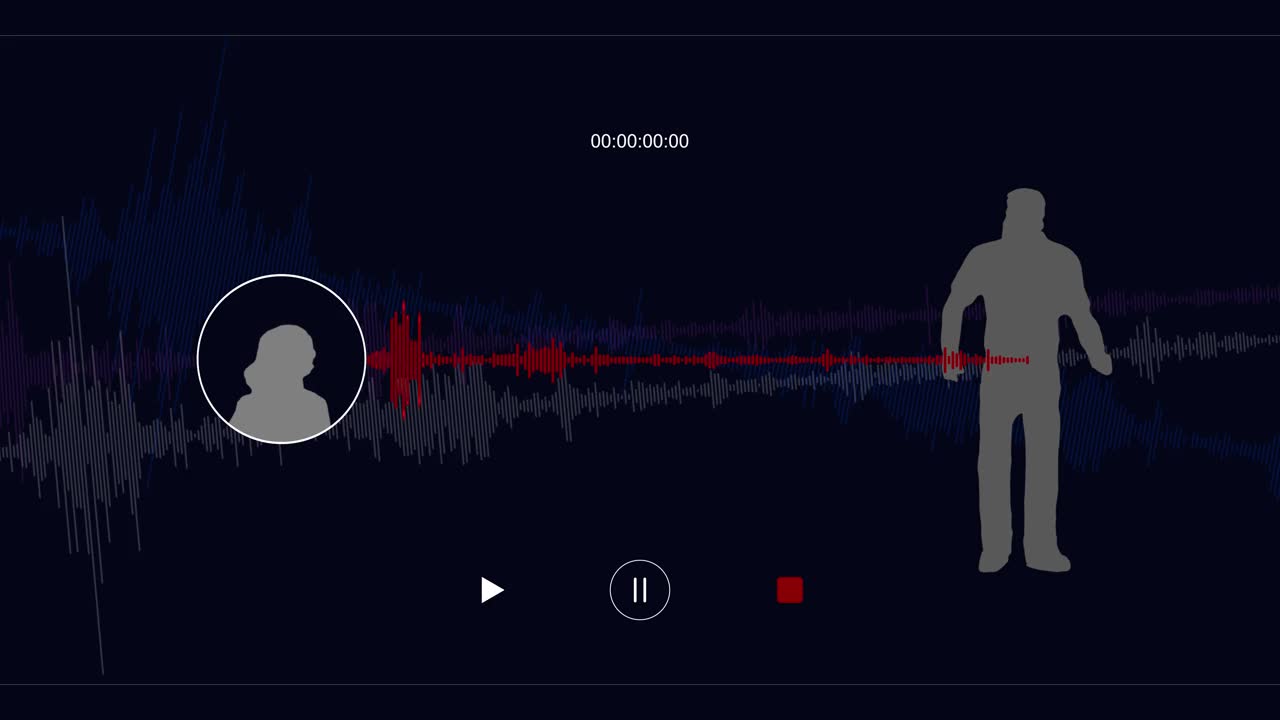 男人剪影和女人剪影与声音频谱图形。视频下载