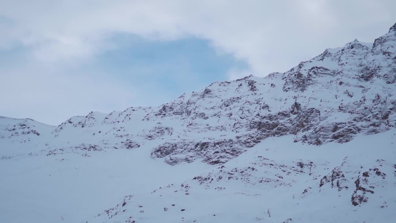 从印度喜马偕尔邦拉胡尔山谷的基隆拍摄的冬季白雪覆盖的喜马拉雅山峰景观。冬季的雪山高峰。视频素材