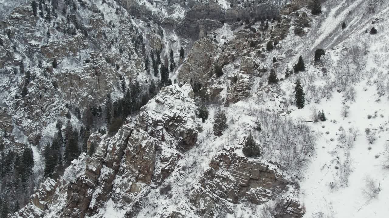 白雪皑皑的峡谷-美国福克峡谷在冬季在犹他州-空中无人机拍摄视频素材