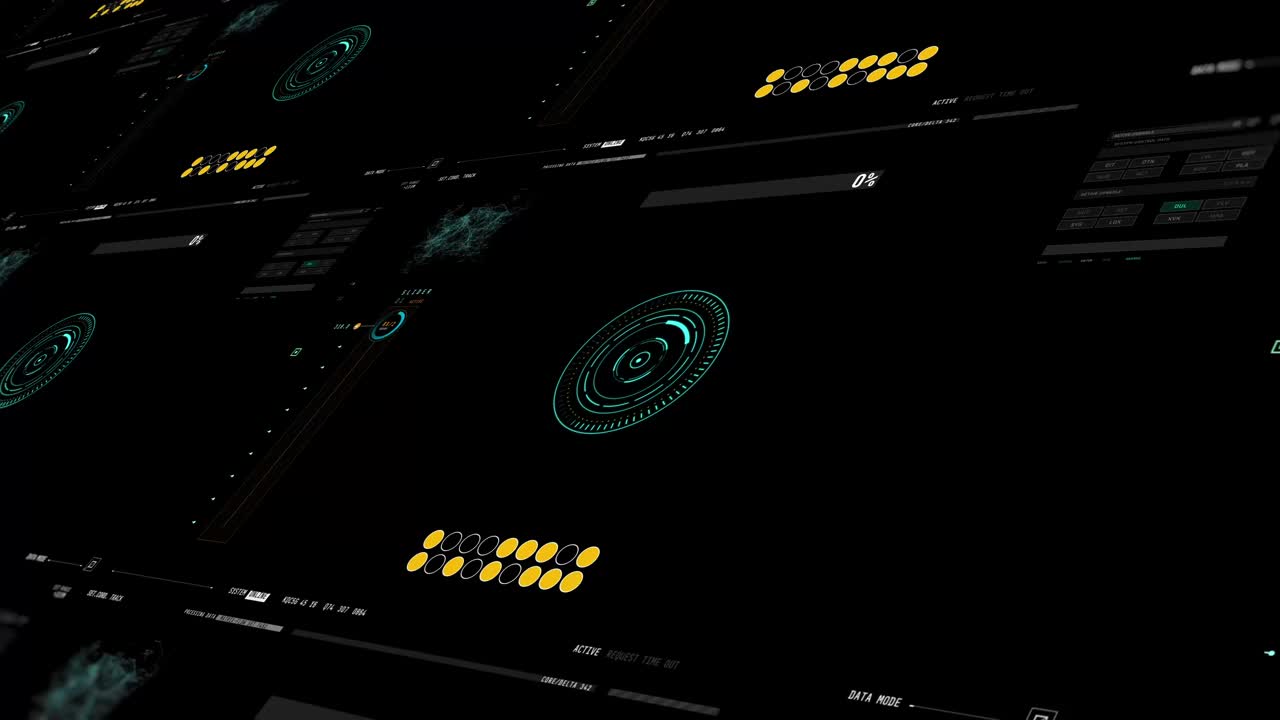 Hud -图形用户界面，科技圈运动图形风格的绿色，霓虹蓝色和白色在黑暗的背景与其他高科技元素。技术和未来概念。视频下载
