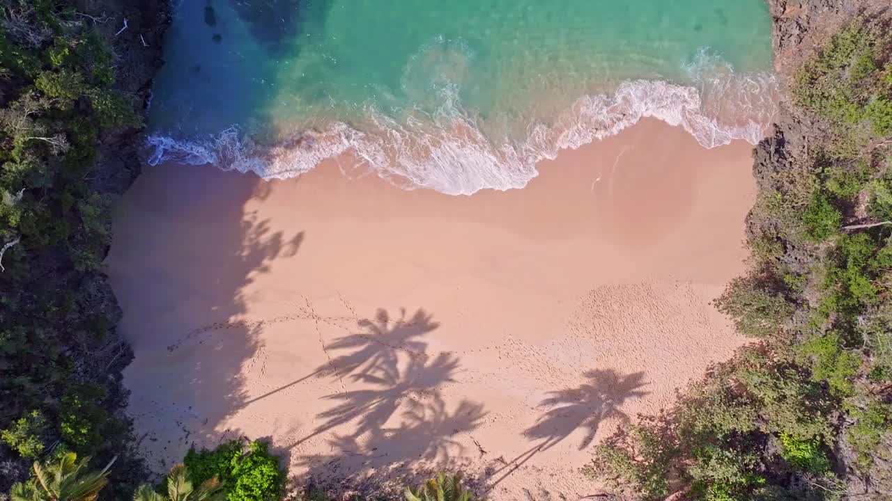 扭曲的空中俯瞰立管俯瞰完美幽静的加勒比海海滩，普拉亚昂达视频素材