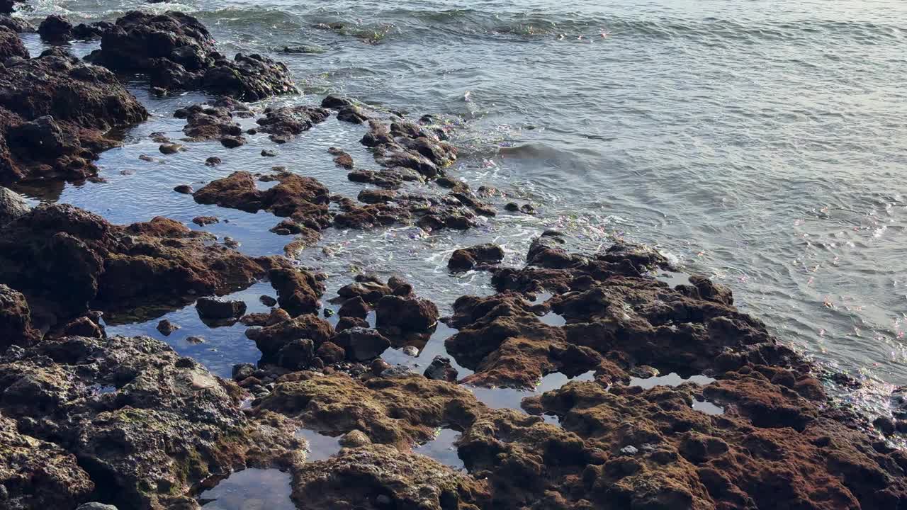 加那利群岛特内里费岛海岸线上的海水岩石海岸自然景观视频素材