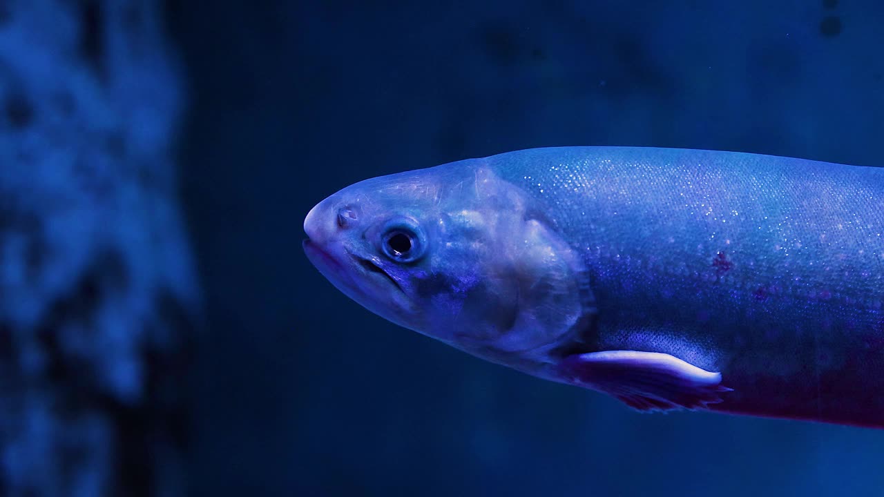 在蓝色水族馆水中游泳的鱼视频素材