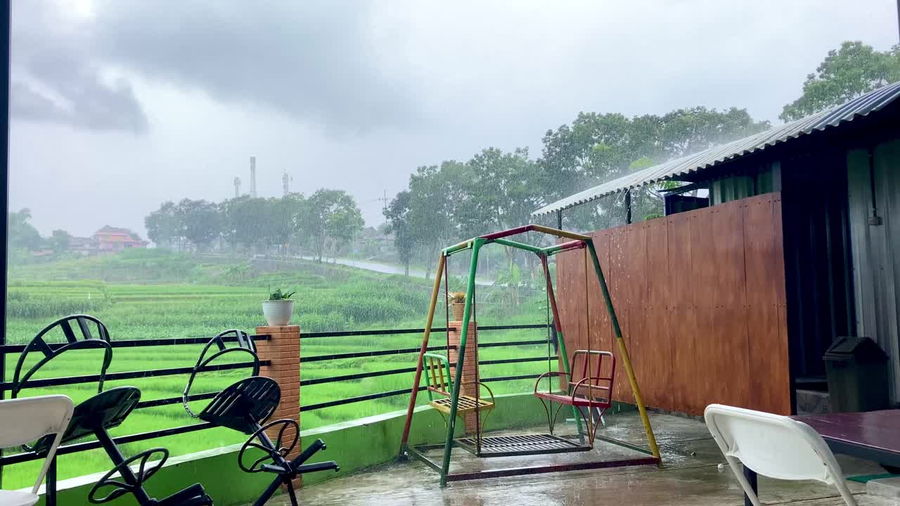 室外阳台下起了大雨视频下载