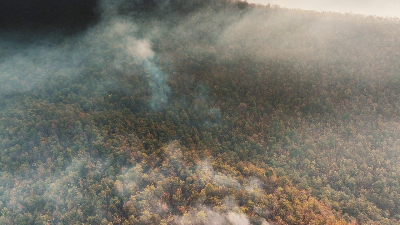 航拍污染山地和热带森林野火灾害视频素材