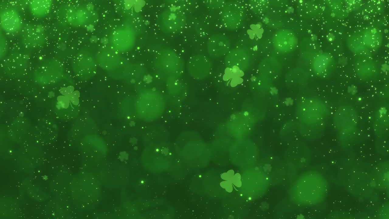 绿色抽象散景效果的圣帕特里克节，运动循环设计与三叶草三叶草视频动画视频下载