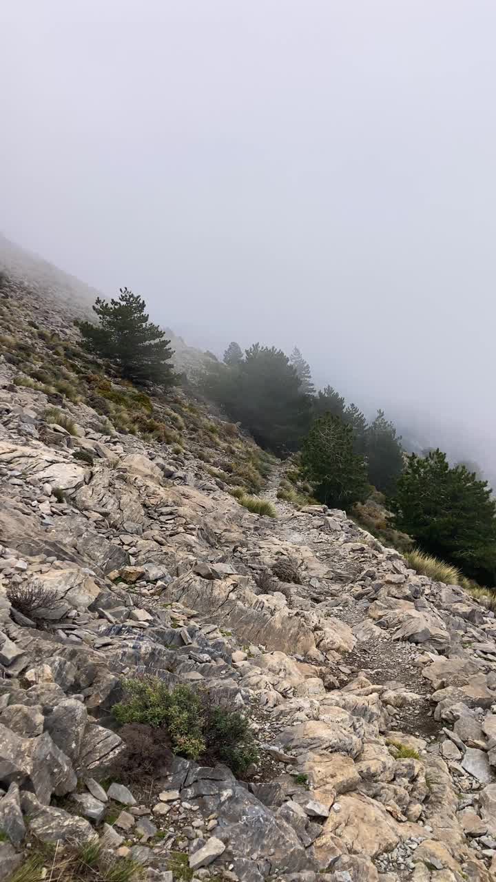 雷雨天，前往马洛马峰徒步途中的雾和云视频素材