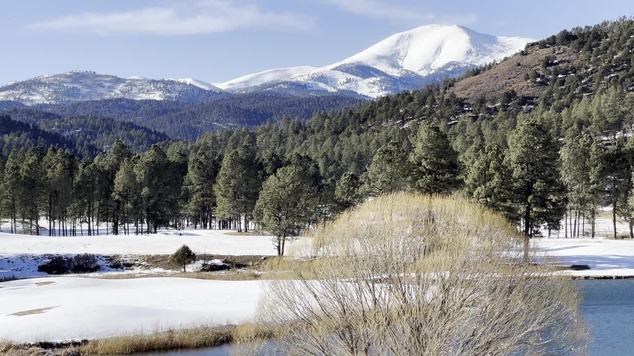 在新墨西哥州的山神旅馆的雪地假日乐趣视频下载