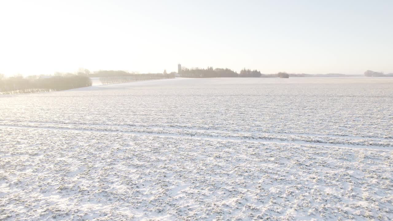 低空飞越积雪覆盖的空中农田视频素材