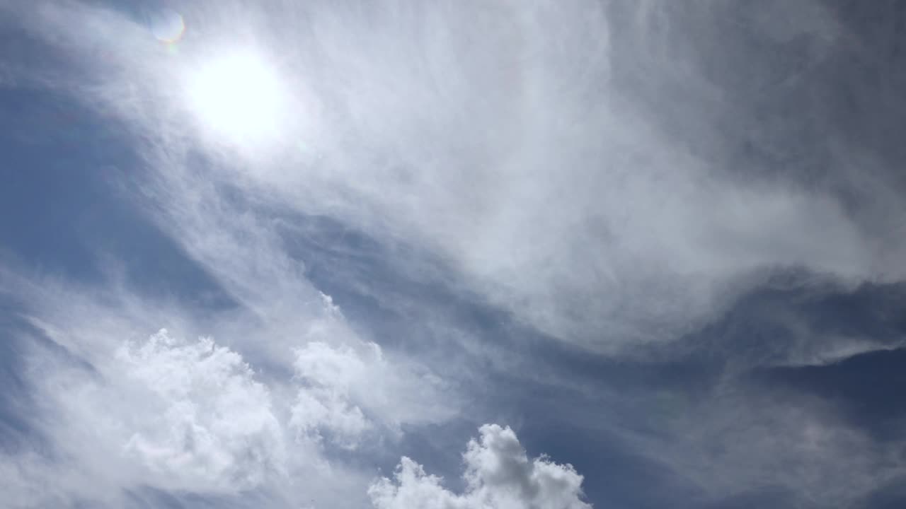 夏天的天空是蓝色的，有很多云视频素材