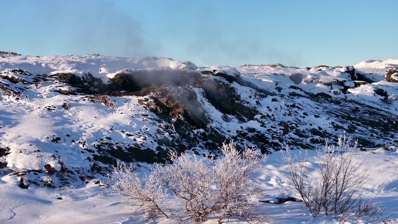 冰岛的地热田，靠近Myvatn湖，从火山活动中释放气体视频素材