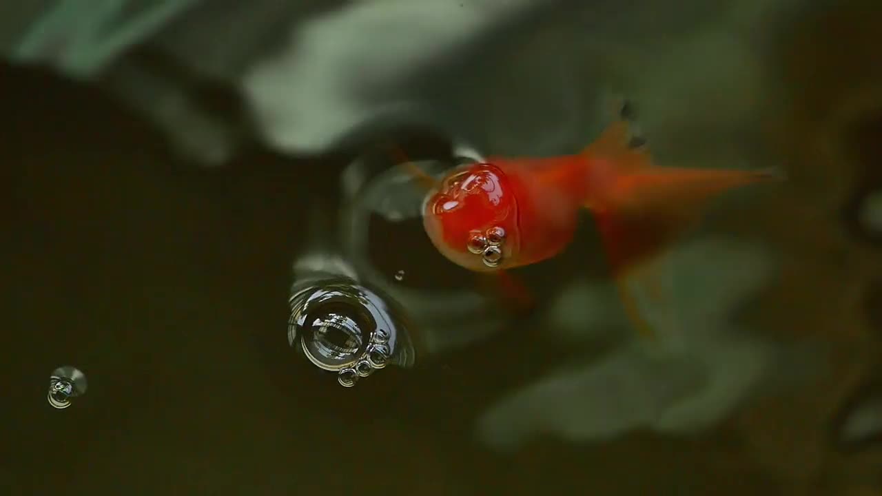 橙色的金鱼在一个小池塘里自然地游泳。视频素材