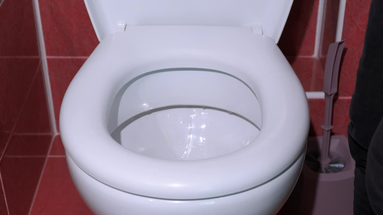女性在厕所里感到消化问题。视频下载