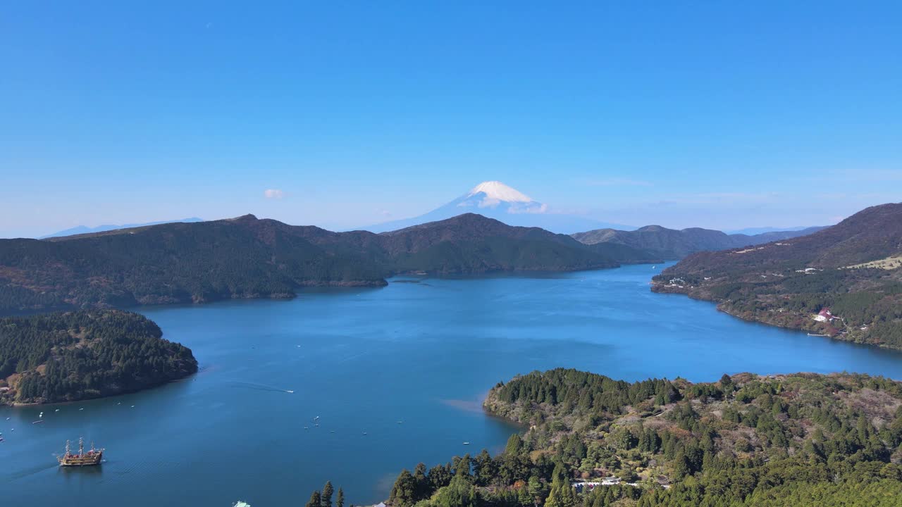 箱根、大干山、石湖和富士山的无人机镜头视频素材