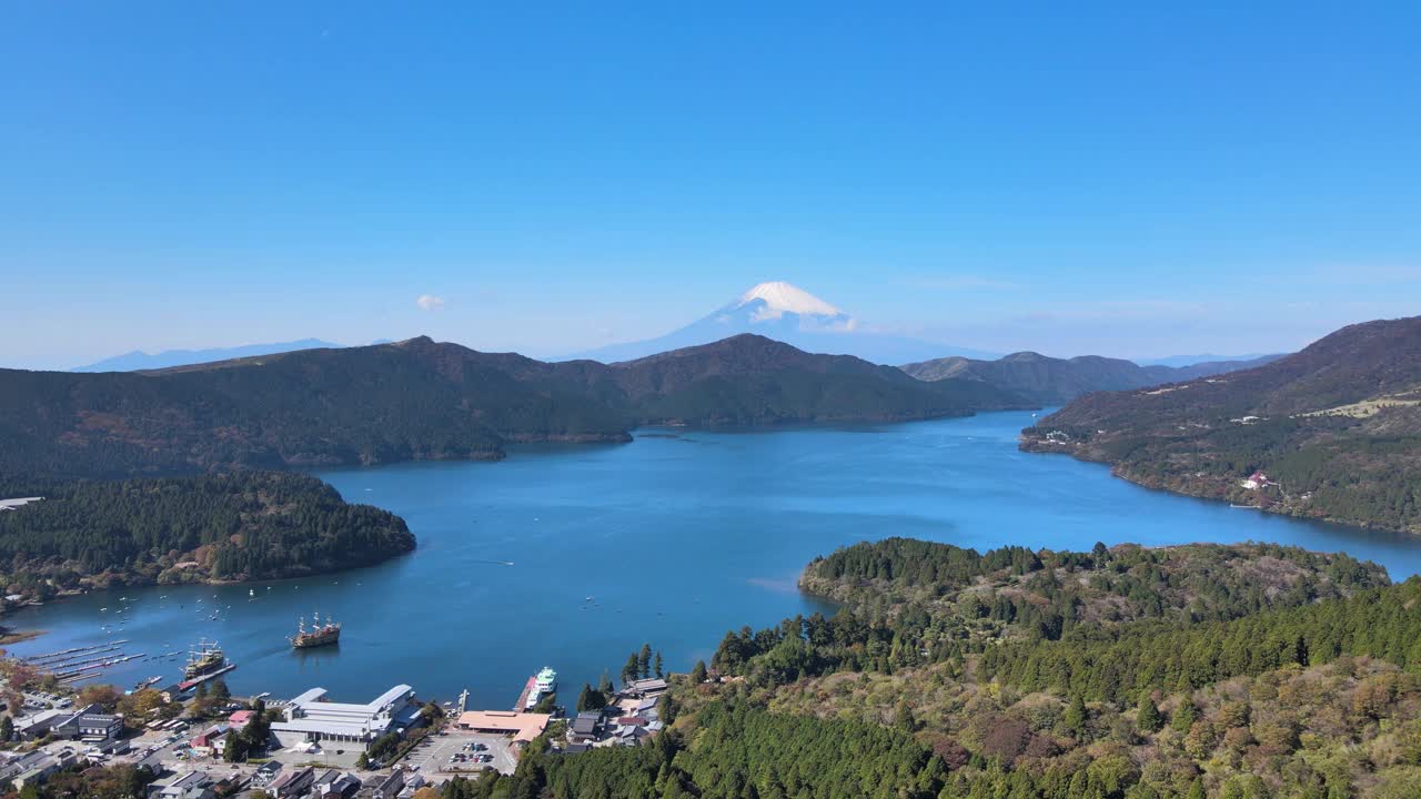 箱根、大干山、石湖和富士山的无人机镜头视频素材