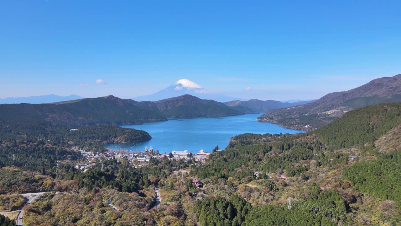 箱根、大干山、石湖和富士山的无人机镜头视频素材