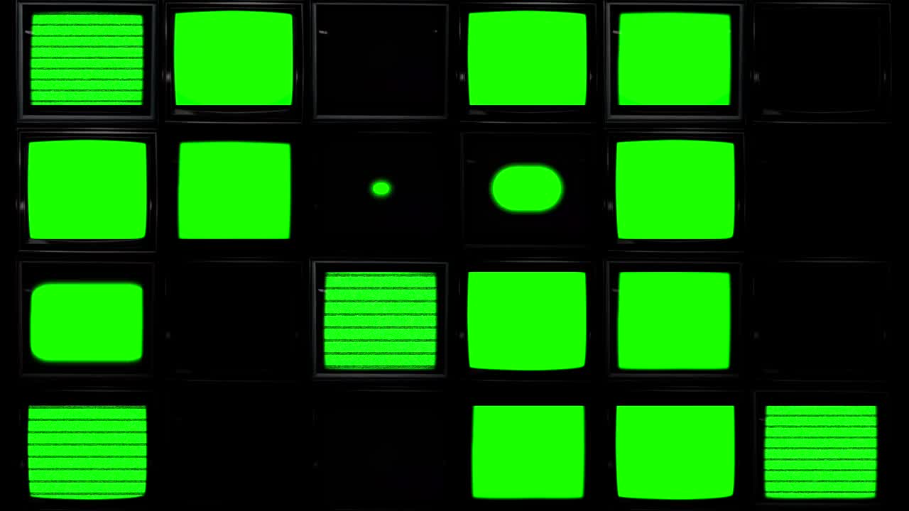一个网格的显示器屏幕与绿色屏幕效果键出，并取代自己的媒体视频下载