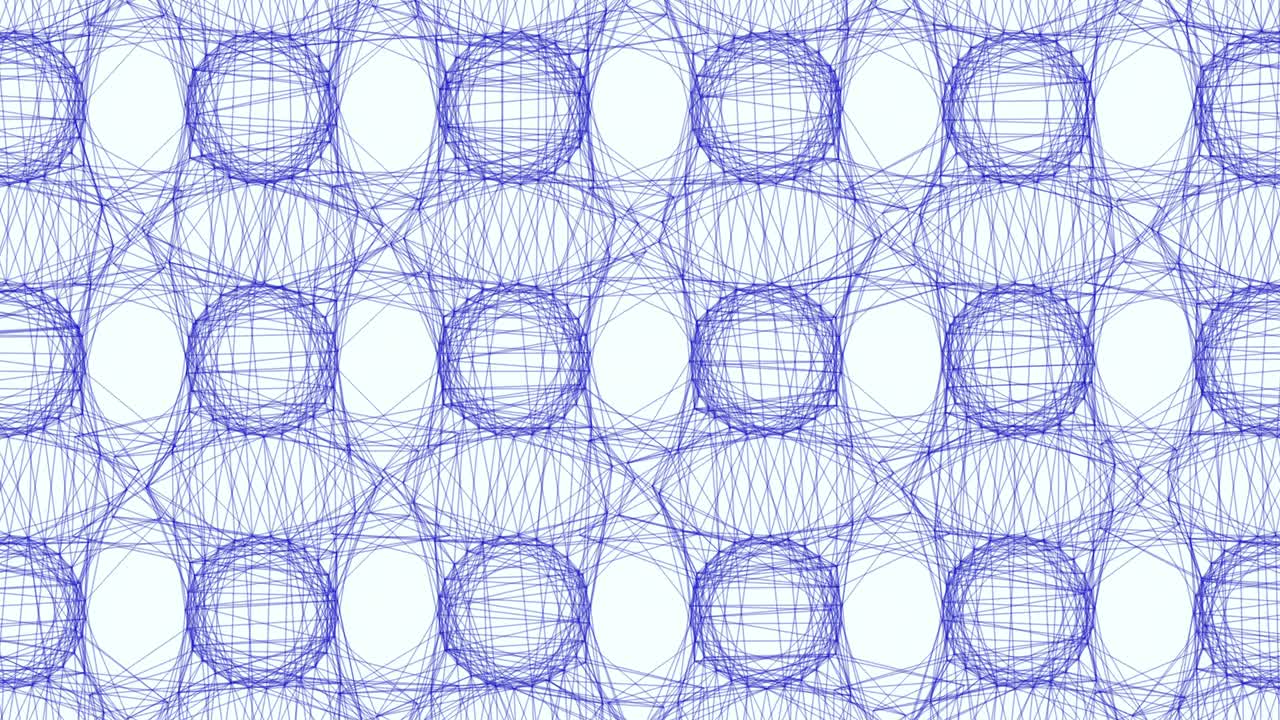交织的圆圈，错综复杂的蓝色细线连接图案视频素材