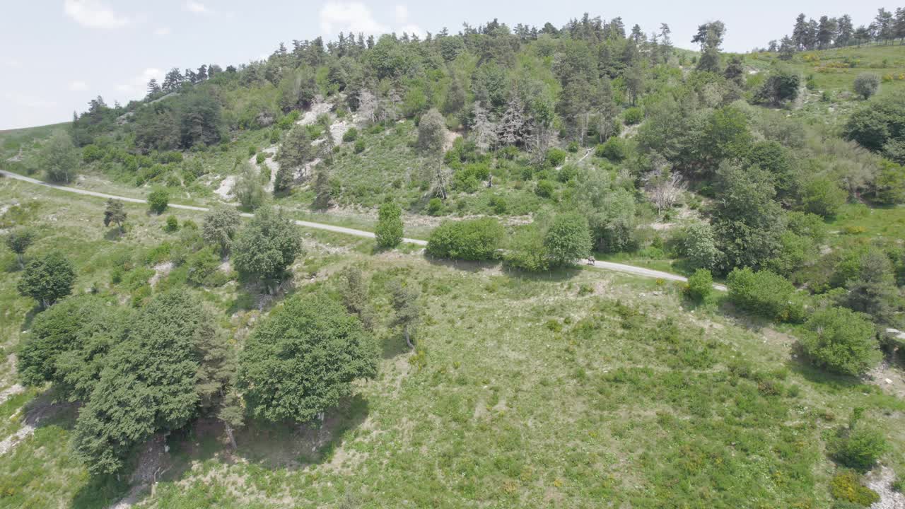 中部，法国-一个广阔的远景翠绿的景观在高地-空中无人机拍摄视频素材