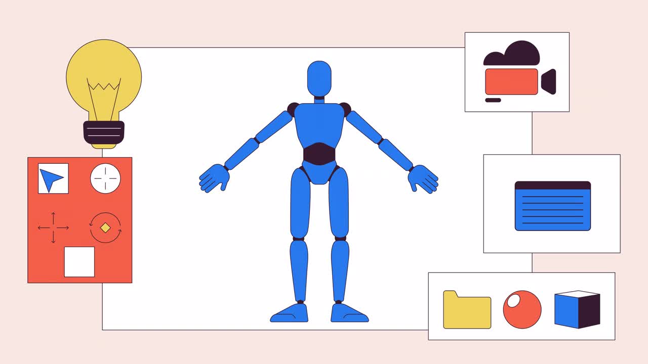 人物模型与ui设计元素线2D动画视频素材