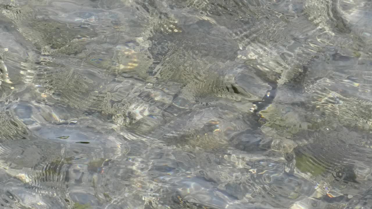 阳光耀眼地照在晶莹剔透的海水上，视频。水面上的小波纹和波动。水的背景。视频素材