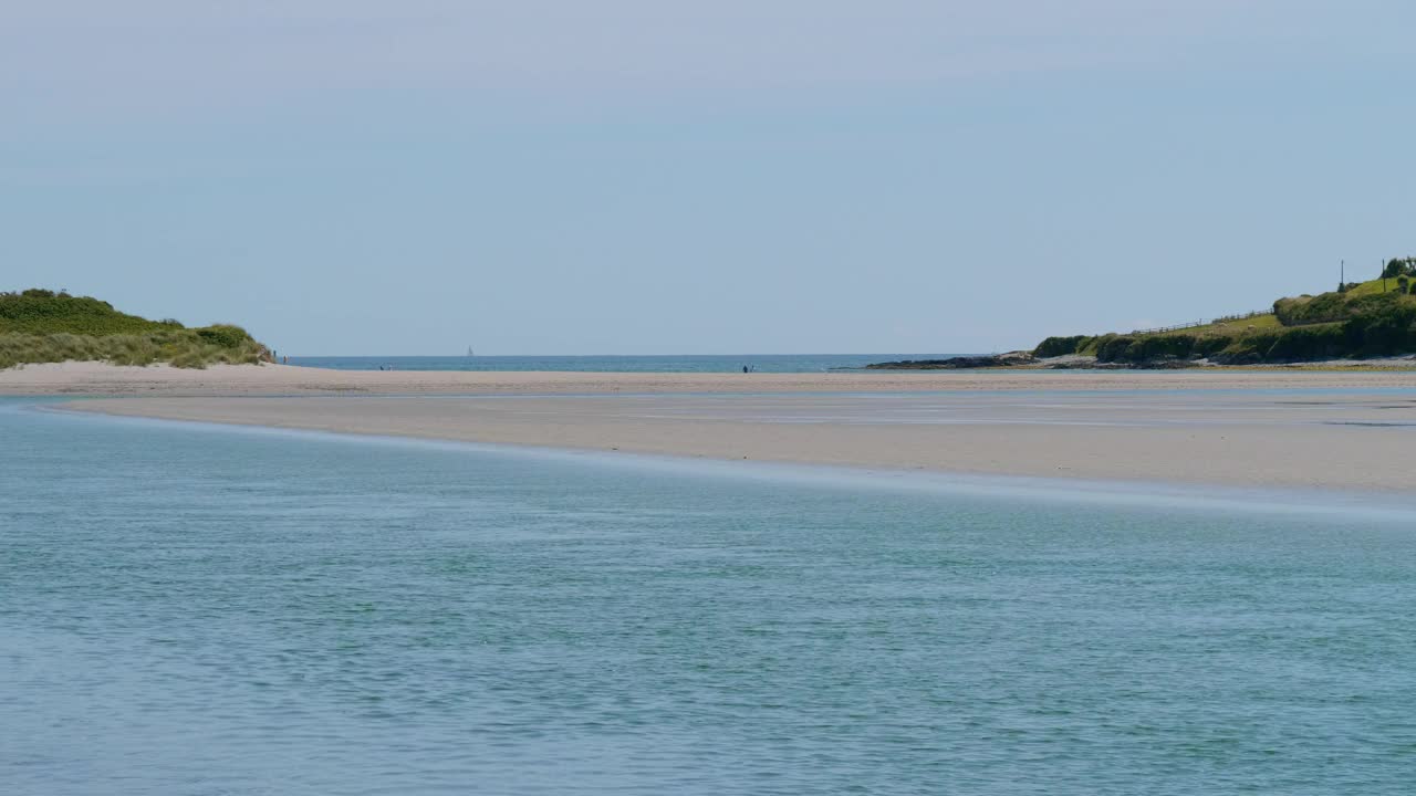 炎炎夏日蓝天下的沙滩。海边的风景。视频素材