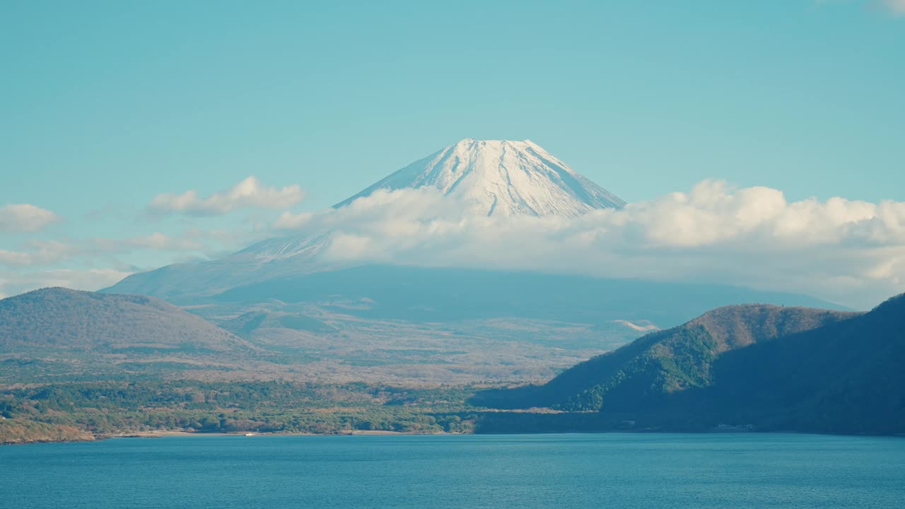 位于日本山梨县的富士五湖之一的川口湖附近的元津湖。地标，吸引游客。日本旅游，目的地，度假和富士山日的概念视频素材