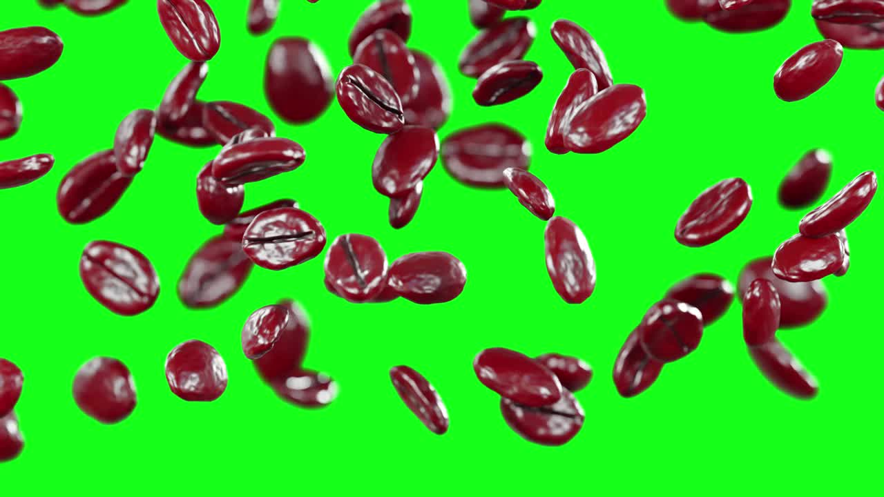 咖啡豆掉在地上，3d动画，绿屏，黑屏视频下载