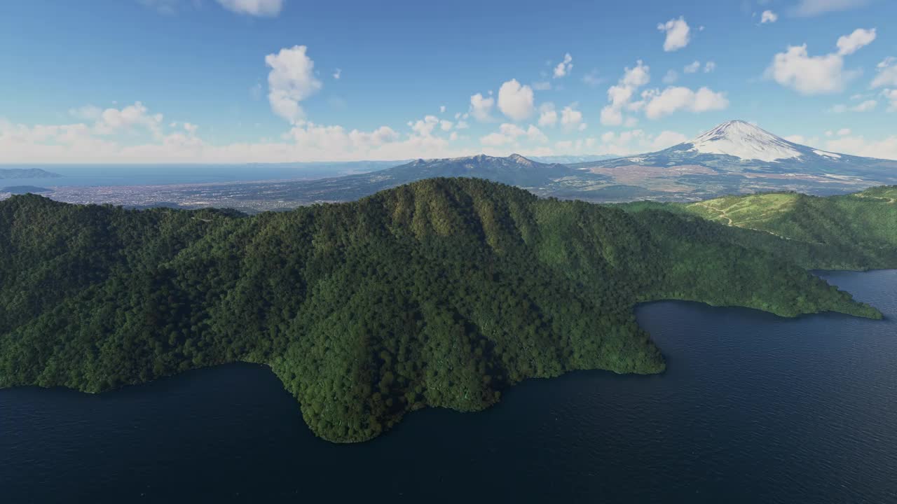 藤根-箱根-伊豆国家公园的空中无人机视图。元箱根的富士山。日本视频素材