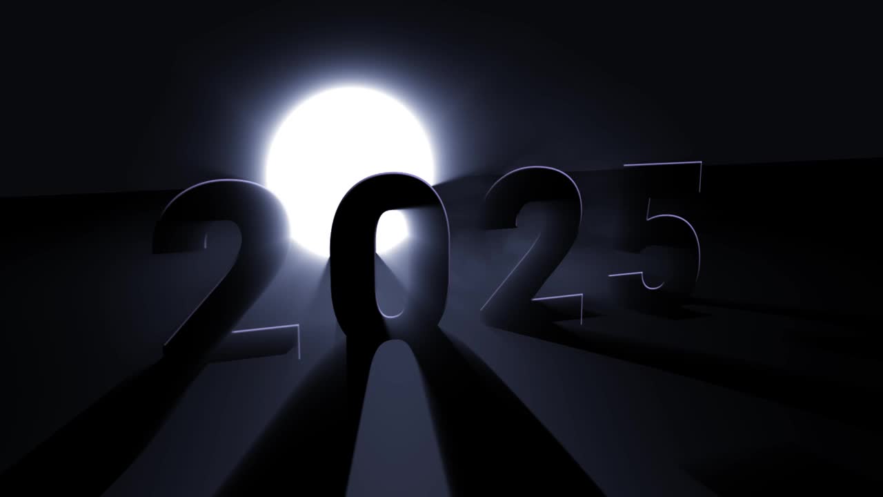 3D动画新年2025黑色背景。视频下载