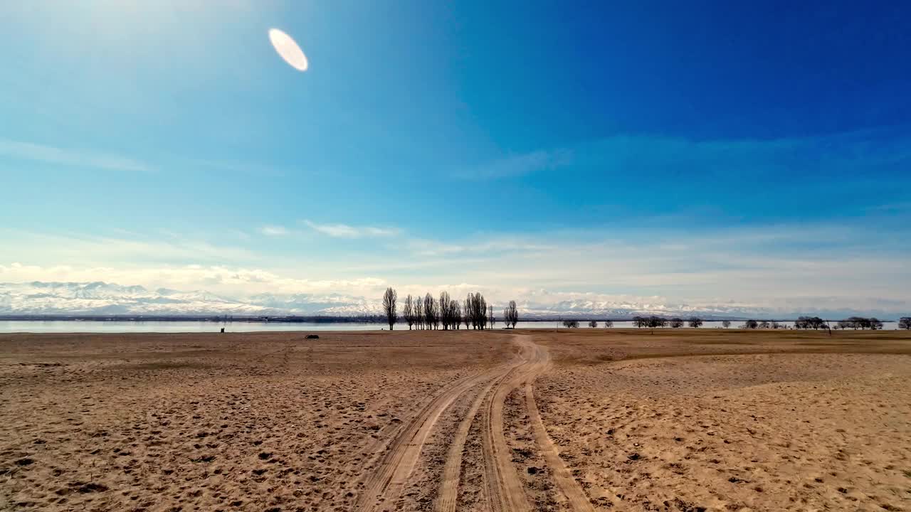 在沙滩上向湖边移动视频素材