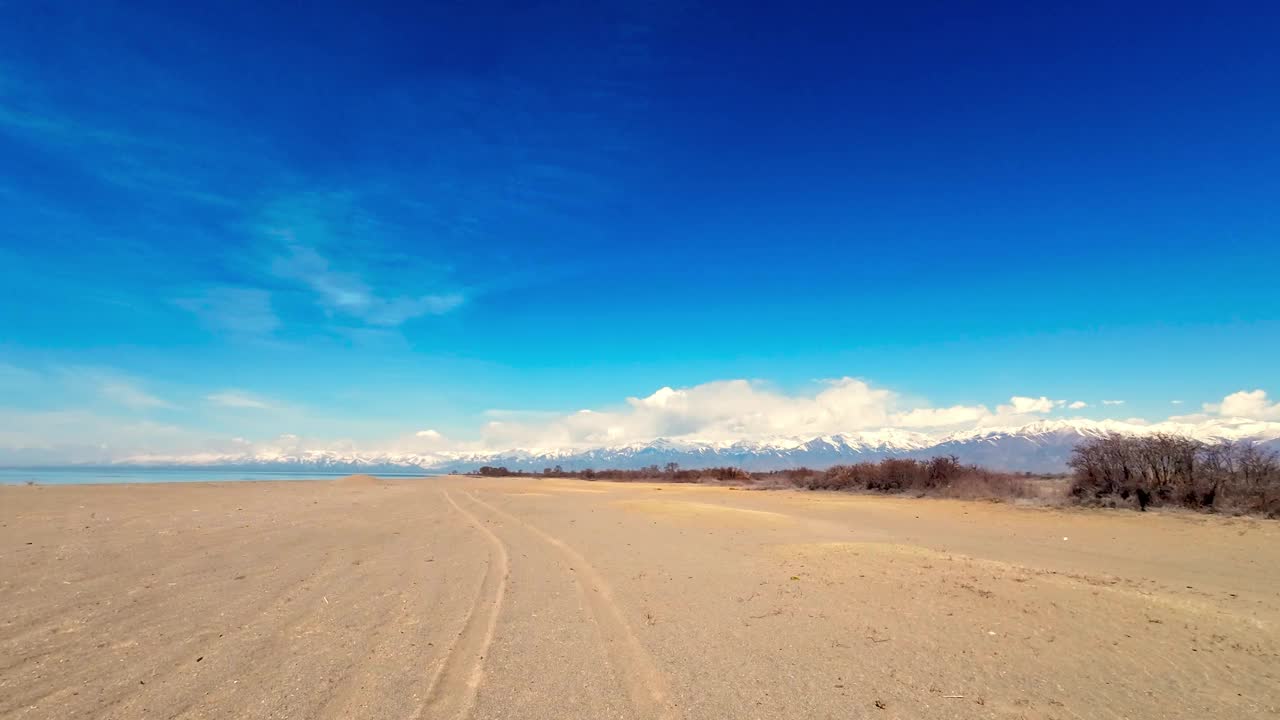 在沙滩上向湖边移动视频素材