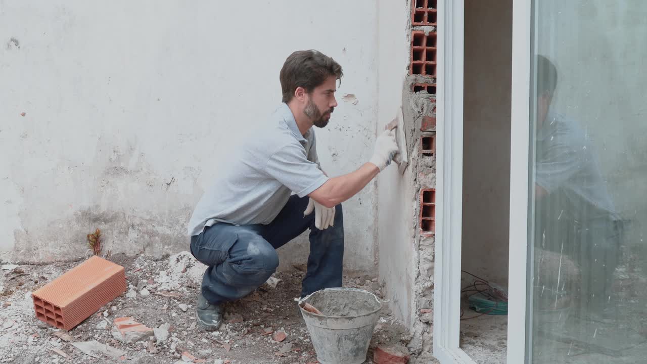 工地上的建筑工人拿着工具视频素材