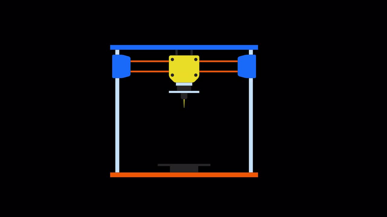 流水线部分在3d打印机上进行二维对象动画视频素材