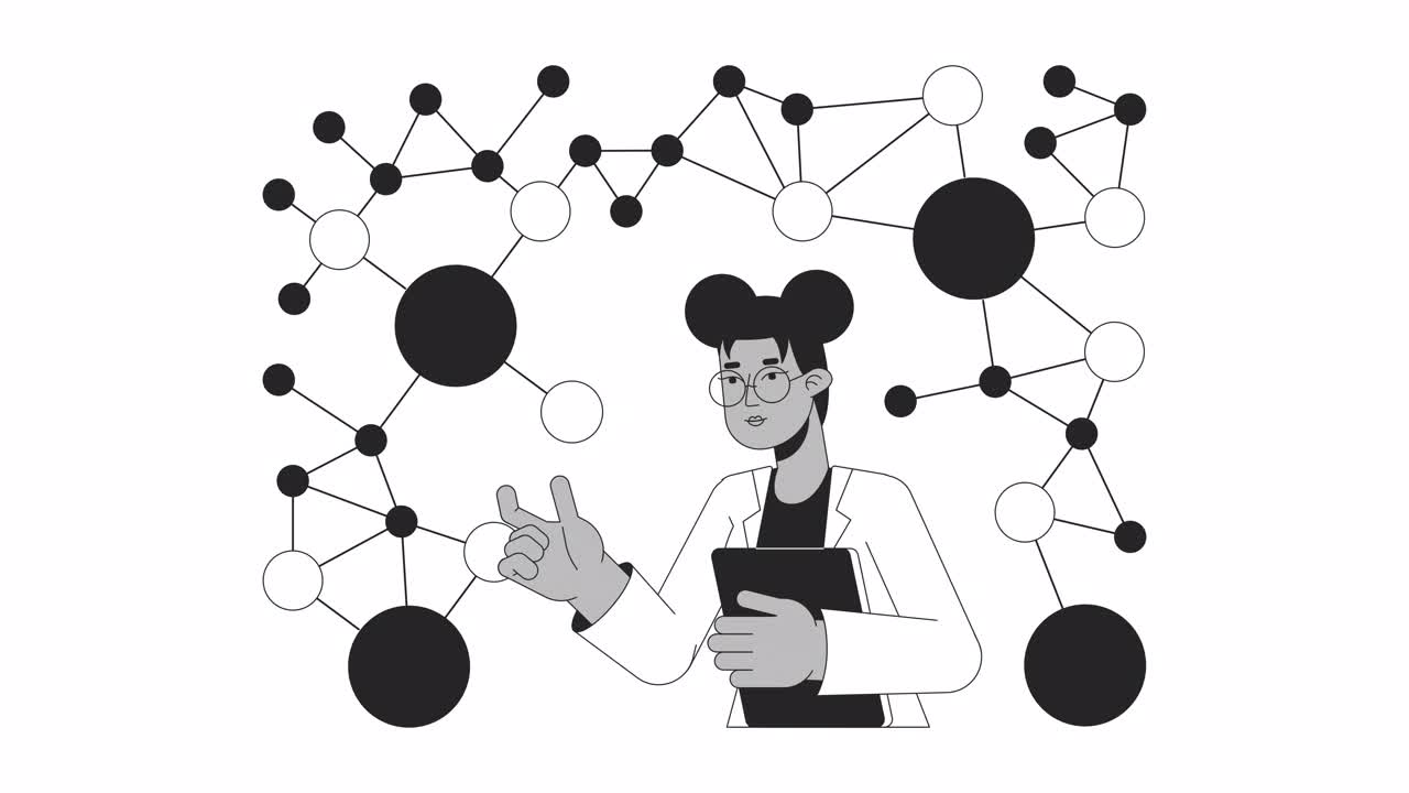 分子科学家在实验室bw大纲二维动画视频素材