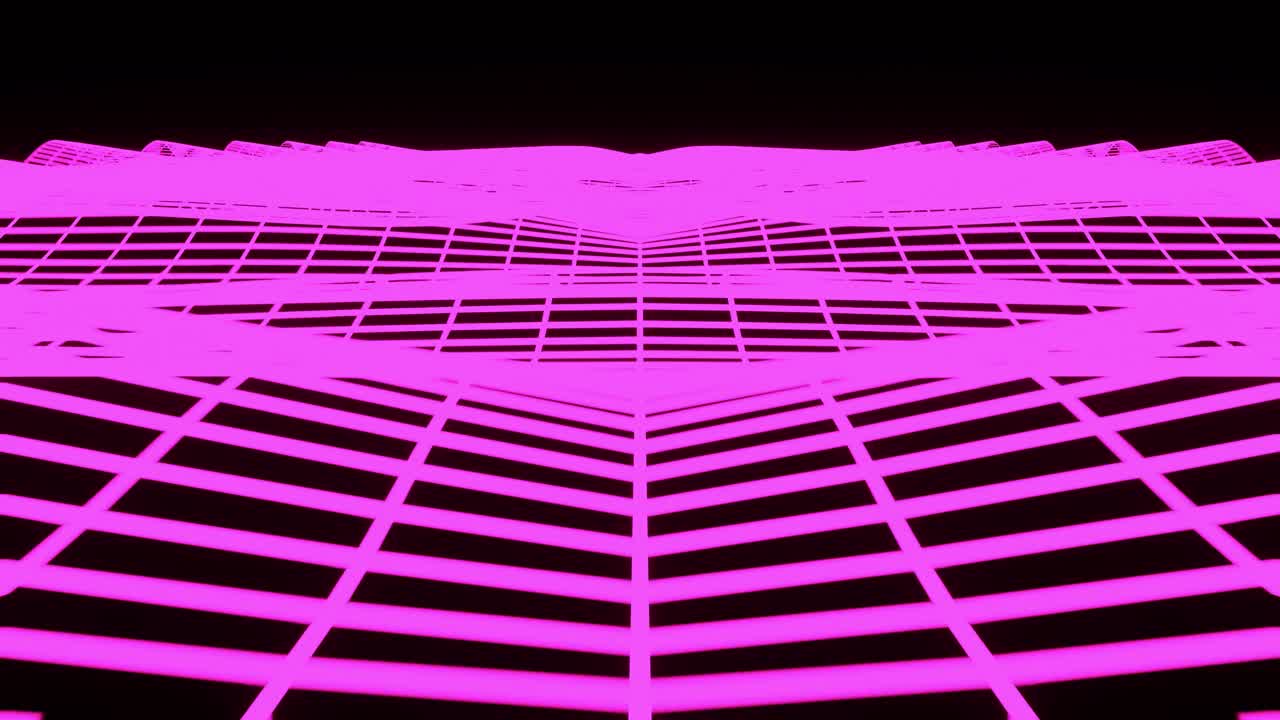 synthwave粉色线框网黑色背景未来主义背景3d插图渲染无缝循环。4 k的决议视频素材