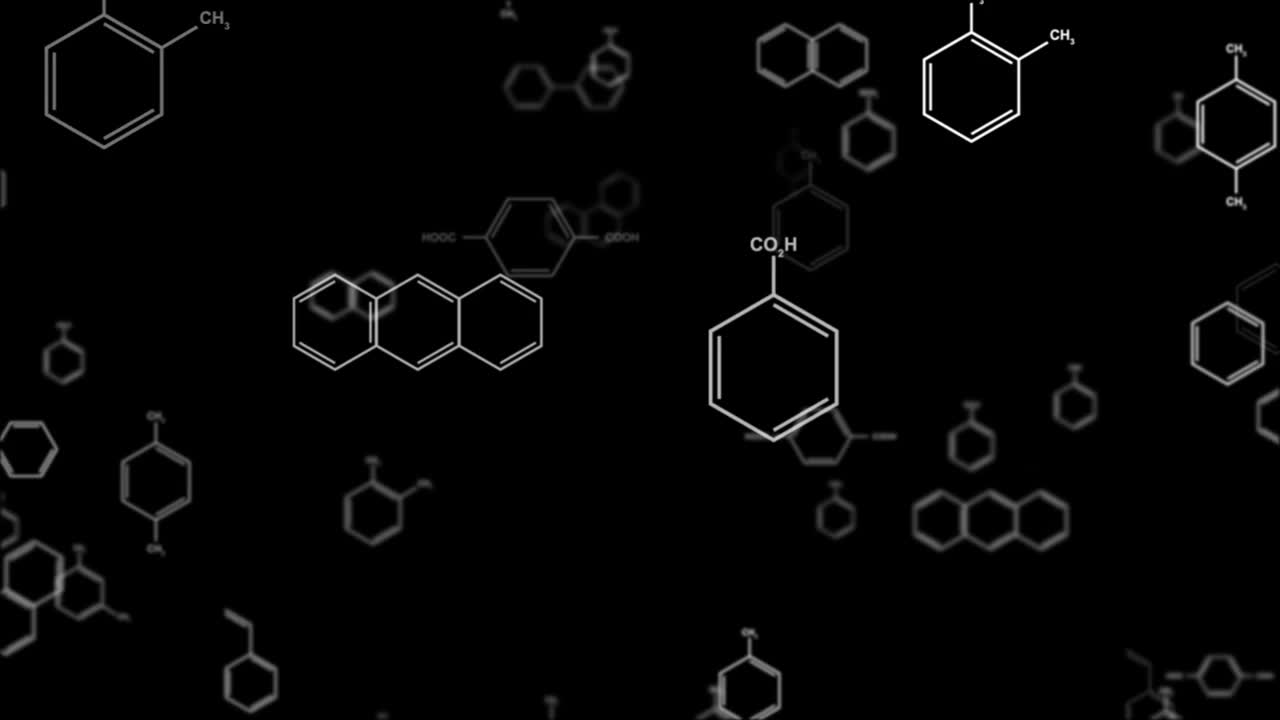 朝向照相机的科学和化学中的多边形苯环的背景视频下载