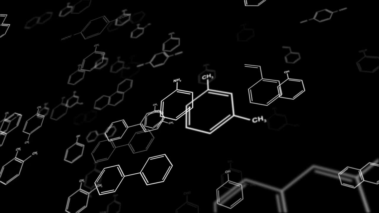 科学与化学多角形苯环横向移动透视背景视频下载