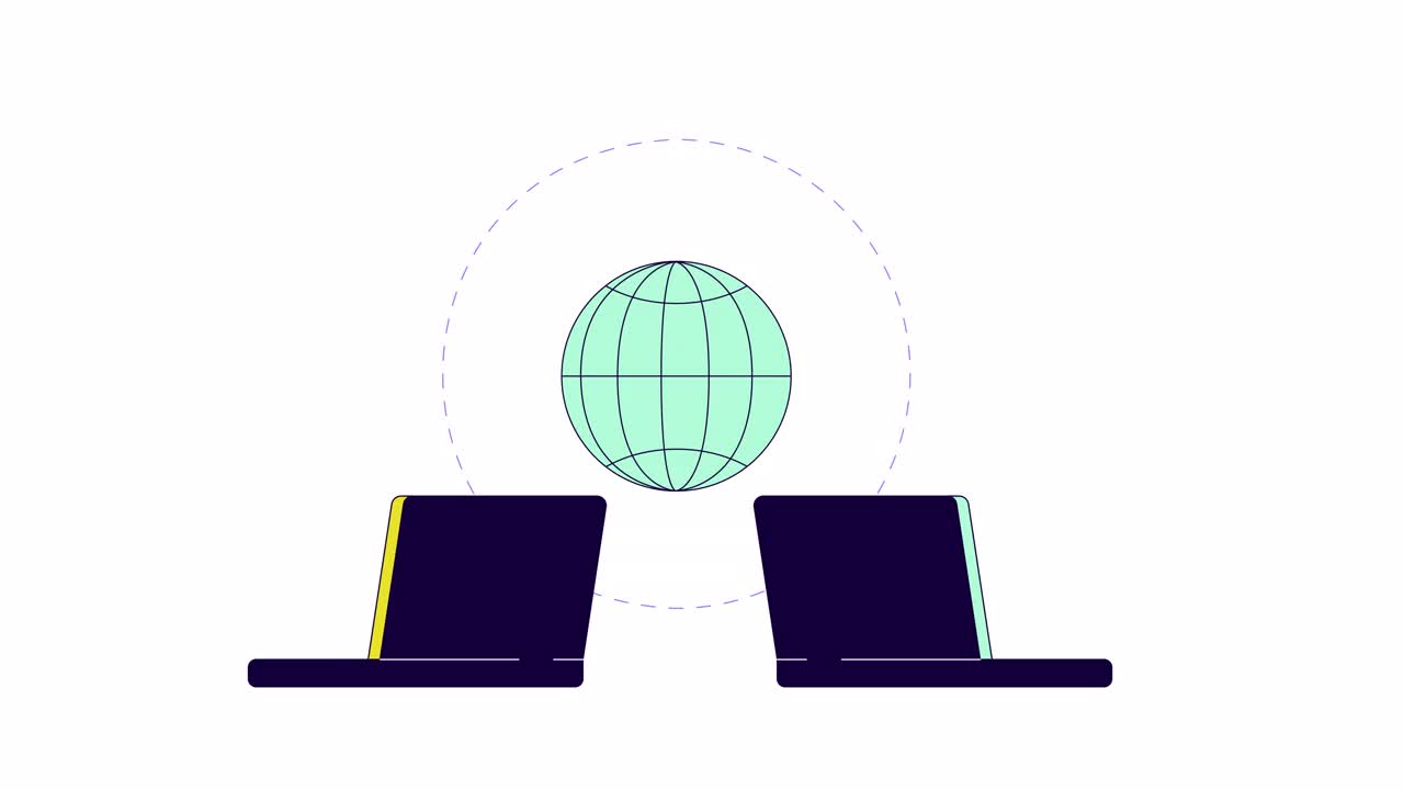 全局数据传输笔记本电脑线2D对象动画视频素材