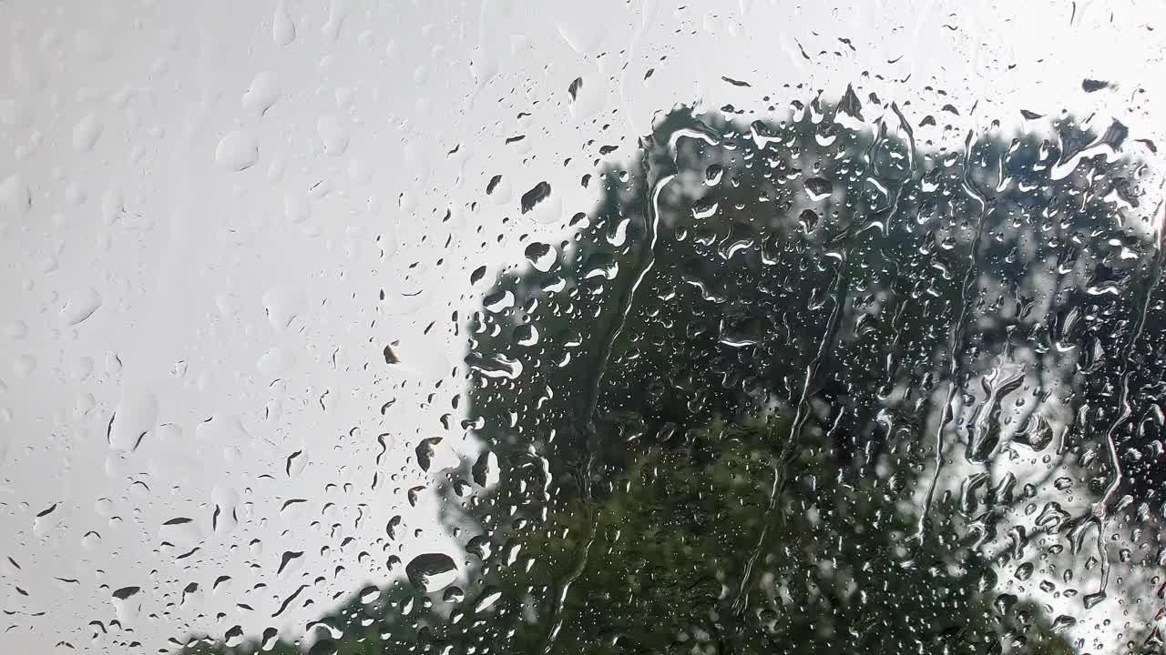 透明玻璃上雨滴的特写视频下载