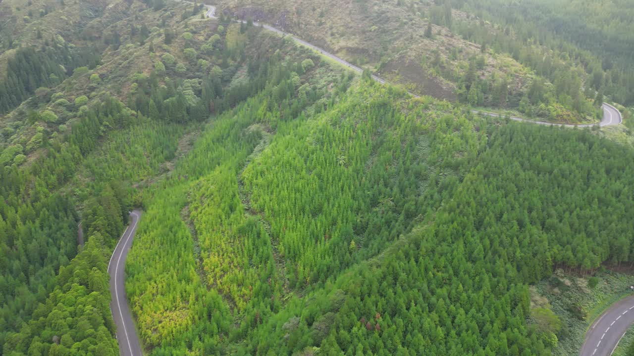 鸟瞰通往火焰湖的路径，也被称为“Lagoa do Fogo”，是葡萄牙亚速尔群岛<s:1>奥米格尔岛上的一个火山湖。视频素材