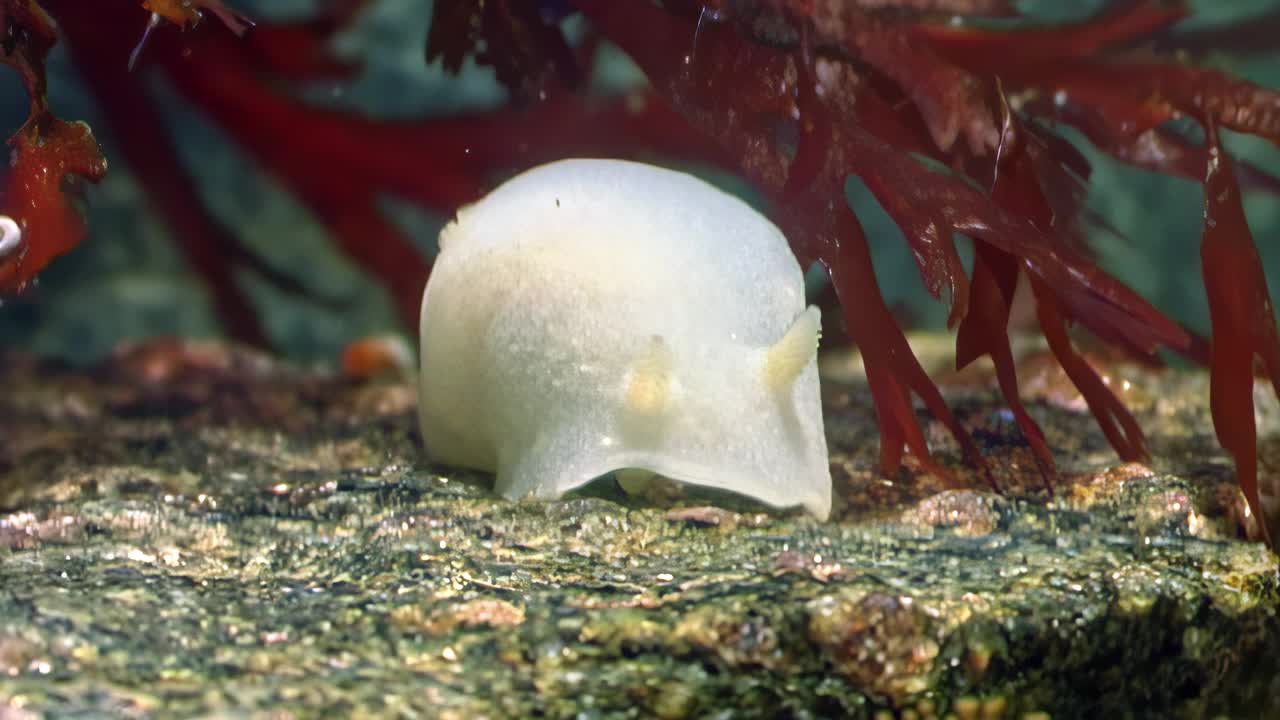 白海海底的水下白色裸鳃海蛞蝓。视频素材