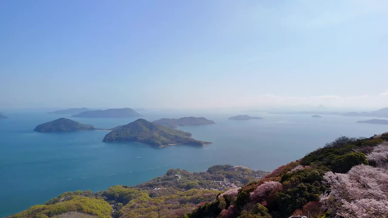 香川县三代市的静山的樱花和濑户内海视频素材