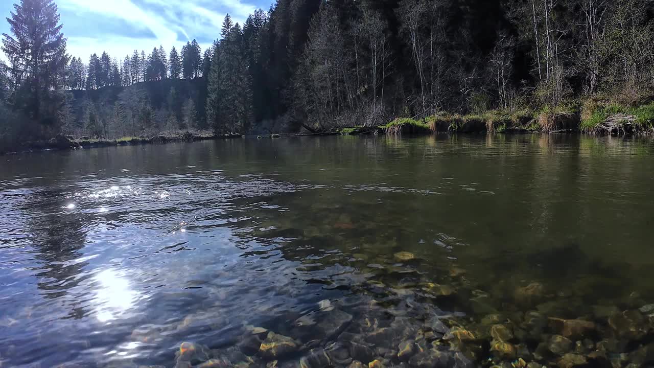 水下视频的溪流与石头和阳光在流动的水视频素材