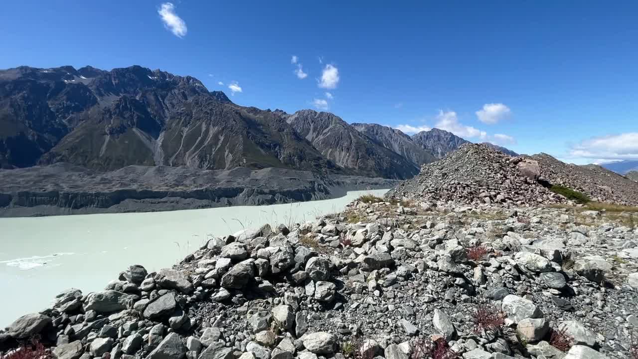 从塔斯曼湖的球口俯瞰库克山国家公园视频素材